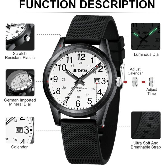 ⚡Black-white Watches for Men Women Military Time Glowing Easy to Read Dial - Picture 8 of 10
